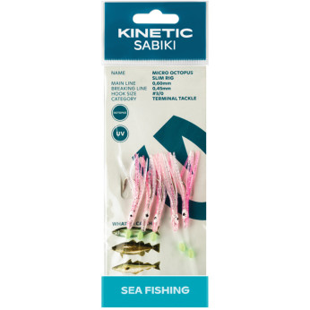 Kinetic Sabiki blæksprut makrel/torsk, 5stk Pink/glimmer
