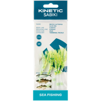 Kinetic Sabiki blæksprut makrel/torsk, 5stk grøn/glimmer