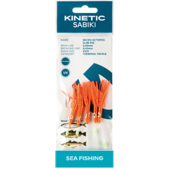 Kinetic Sabiki blæksprut makrel/torsk, 5stk Orange/glimmer