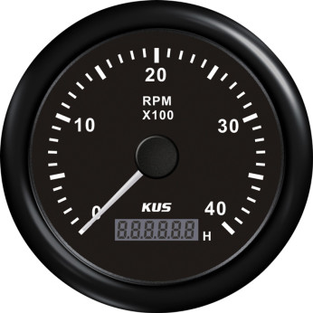 KUS omdrejningstæller m/timetæller til benzin sort, 0-4000
