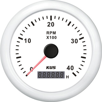 KUS omdrejningstæller m/timetæller til benzin hvid, 0-4000