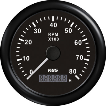 KUS omdrejningstæller m/timetæller til benzin sort, 0-8000