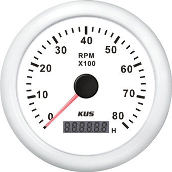 KUS omdrejningstæller m/timetæller til benzin hvid, 0-8000