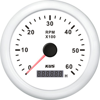 KUS omdrejningstæller m/timetæller til diesel hvid, 0-6000