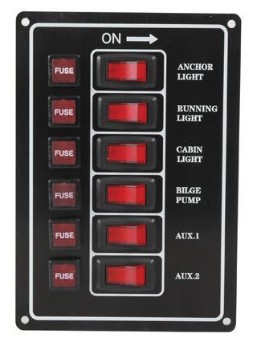 El-panel med 6 kontakter til 12V, lodret