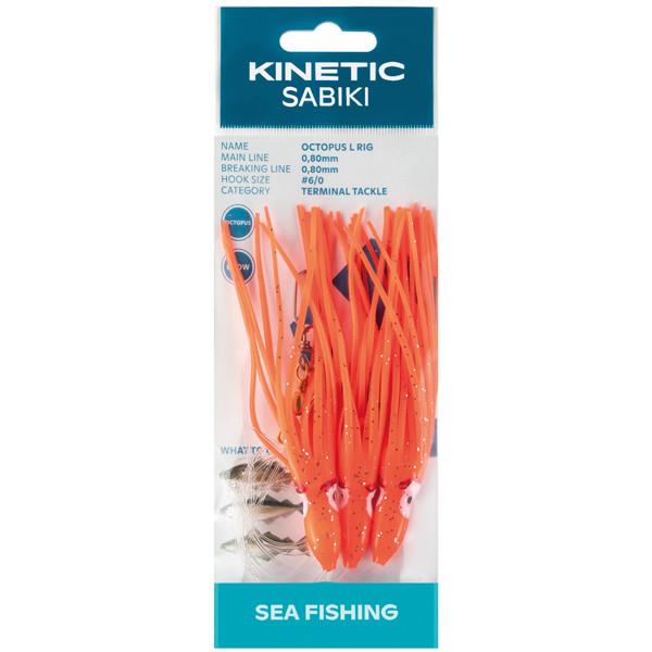 Kinetic Sabiki blksprutte torsk/sej, 3stk Orange/glimmer