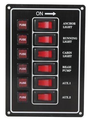 El-panel med 6 kontakter til 12V, lodret