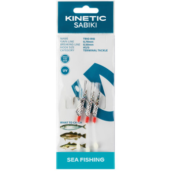 Kinetic Sabiki Trio makrel/torsk forfang, 3stk Hvid flash