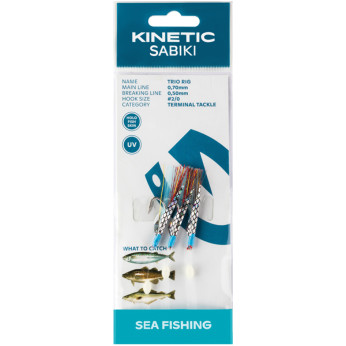 Kinetic Sabiki Trio makrel/torsk forfang, 3stk Rød/blå flash