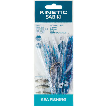 Kinetic Sabiki blæksprutte torsk/sej, 3stk Blå/glimmer