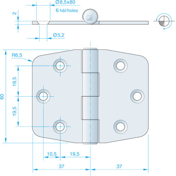 Roca hngsel RF, 74x60mm