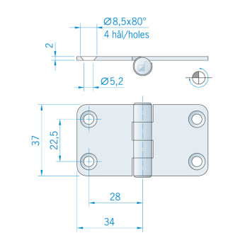 Roca hngsel 68x37mm omvendt AISI304