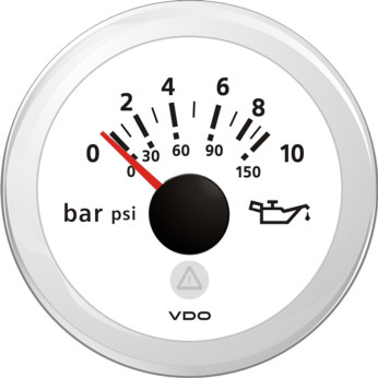 Vdo olietryksmler 0-10bar, hvid 52mm