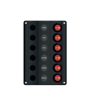 'Wave' elpanel med 6 kontakter m/LED og automatsikring, 12V