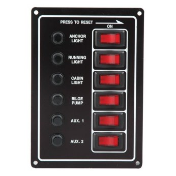 El-panel med 6 kontakter og termosikringer, 12V