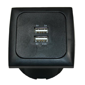 Indbygningsstik dobbelt USB-A 12/24V, sort