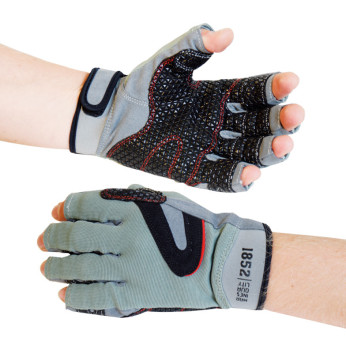 1852 Sejlerhandsker u/fingre med silikonegreb grå, str L