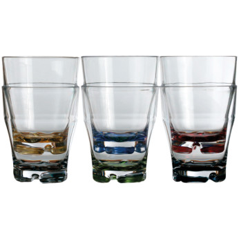 MB vand glas med farvet bund, stablebar Ø9cm 330 ml. 6stk