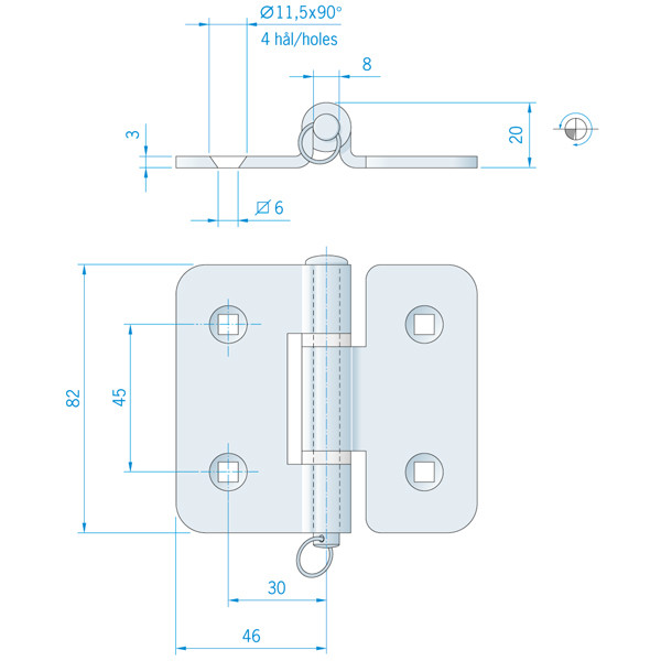 Roca hngsel RF, 92x82mm