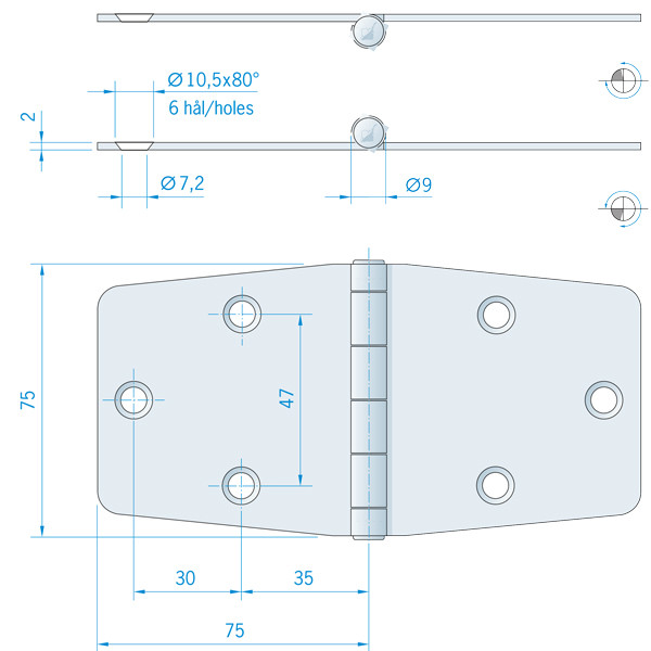 Roca hngsel RF, 150x75 mm