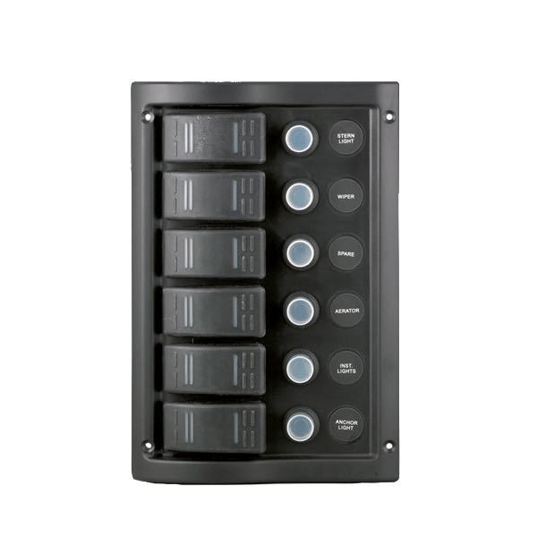 El-panel stnktt med automatsikring og 6 kontakter, 12V