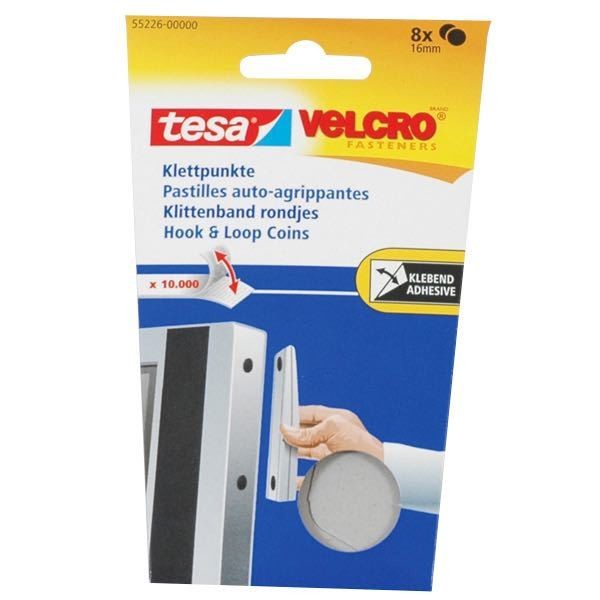 Tesa Velcro Burretape brikker 16mm hvid, 8stk